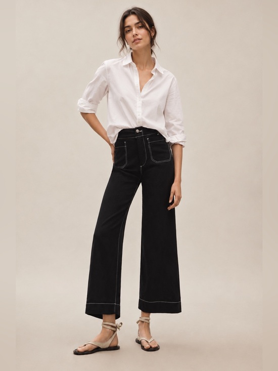 Maeve Pants - Maeve by Anthropologie The Colette Contrast Stitch Wide Leg Crop Pants  size 30
